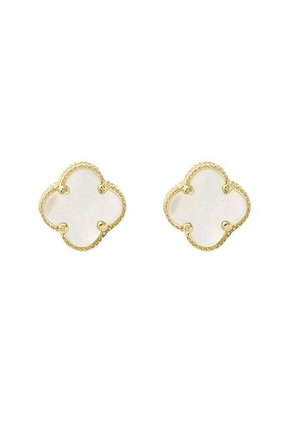 Bijuteria SORELLY 14k Gold Flower Earrings with 8mm Mother of Pearl