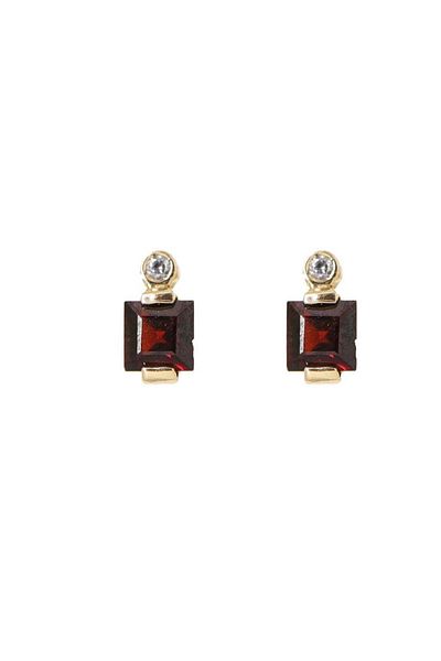Bijuteria SORELLY 14k Gold Earrings with Square Natural Semi-Precious Stone Garnet