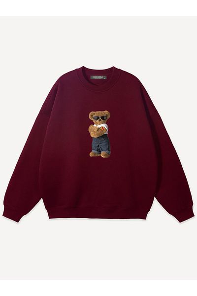 Mad&Calf Unisex Teddy Bear Printed Crew Neck Oversize Sweatshirt