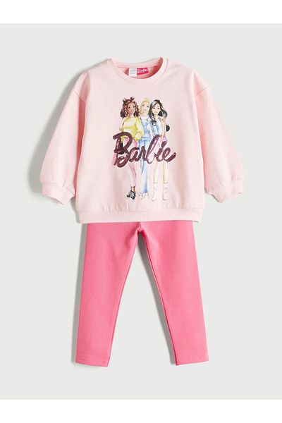 LC Waikiki Lcw Kids Pink Barbie Printed Girls' Sweatshirt and Leggings 2-Piece