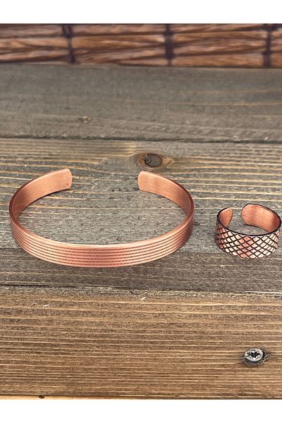 Rupen Kraft Adjustable Measure Pure Copper Bracelet Ring Set Copper Bracelet Copper Ring Set