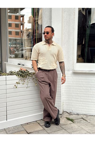 manch collection Perforated Embossed Embroidered Polo Neck Sweater