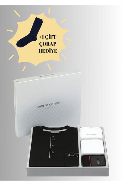 Pierre Cardin Cotton Black 5-Piece Special Boxed Groom Dowry Set (+1 Pair of Socks Gift) 3Sq1Ek1Kt1.5.L