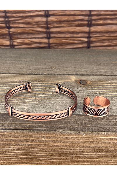 Rupen Kraft Adjustable Measure Pure Copper Bracelet Ring Set Copper Bracelet Copper Ring Set
