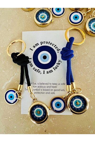simagift Clock Evil Eye Beaded Keychain