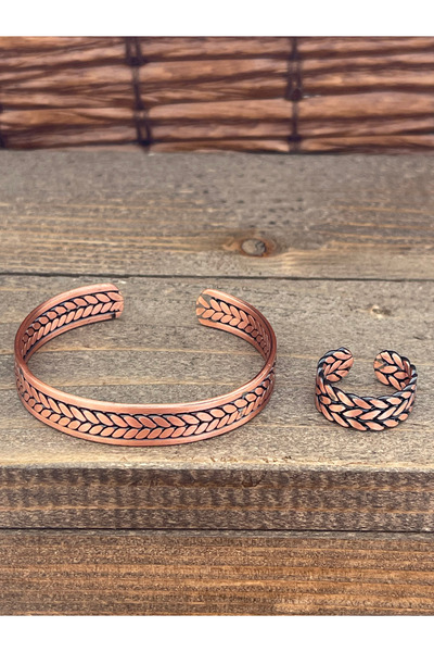 Rupen Kraft حجم قابل للتعديل طقم خاتم سوار من النحاس النقي طقم خاتم من النحاس