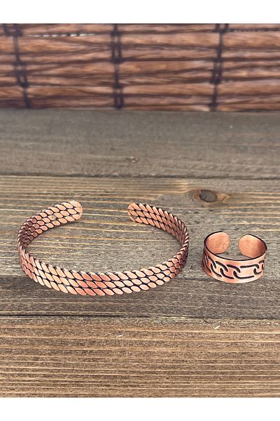 Rupen Kraft Adjustable Measure Pure Copper Bracelet Ring Set Copper Bracelet Copper Ring Set