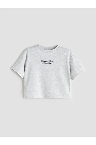LC Waikiki Lcw Kids Gray Crew Neck Printed Girls T-Shirt and Shorts