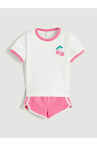 LC Waikiki Lcw Kids Pink Cherry Printed Girl's T-Shirt and Shorts 2-Pack