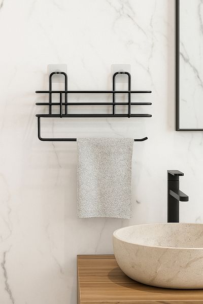 yodis Easy Assembly Adhesive Shelf Paper Roll Towel Holder Napkin Holder Towel Paper Holder Black