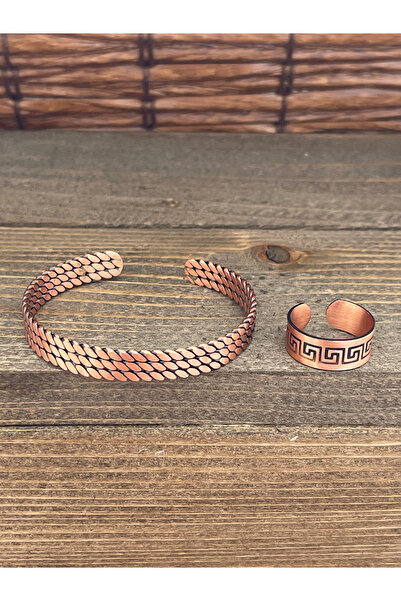 Rupen Kraft حجم قابل للتعديل طقم خاتم سوار من النحاس النقي طقم خاتم من النحاس