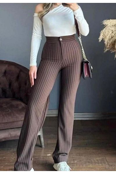 DeFacto pantaloni cu dungi negre si maro foarte bun