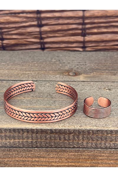 Rupen Kraft Adjustable Measure Pure Copper Bracelet Ring Set Copper Bracelet Copper Ring Set