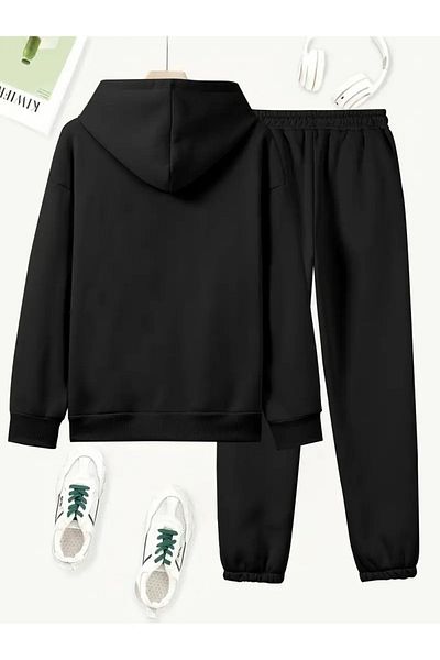 Hunors Sportswear & Company New York Brooklyn Printed Hoodie Bottom Top Oversize Γυναικείο Σετ φόρμας μαύρο γκρι