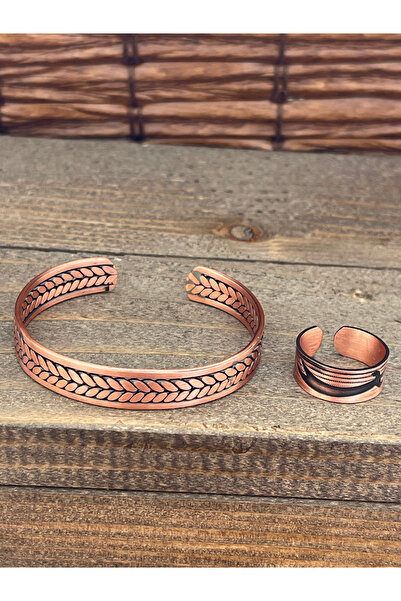 Rupen Kraft Adjustable Measure Pure Copper Bracelet Ring Set Copper Bracelet Copper Ring Set