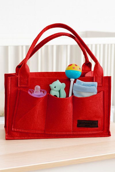YUNUSOĞLU HOME Red Thick Felt Mother Baby Care Bag Organizer for Newborn