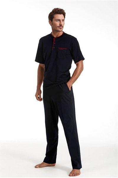 Pierre Cardin 100% Cotton Navy Blue Boxed 4-Piece Men's Dowry Pajama Set (1 Pair of Socks Gift) 6Pqi4Ekr8Rke1.4L