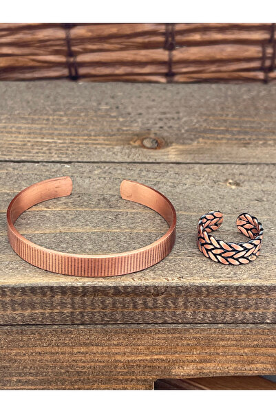 Rupen Kraft حجم قابل للتعديل طقم خاتم سوار من النحاس النقي طقم خاتم من النحاس