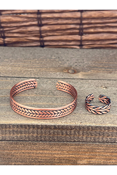 Rupen Kraft حجم قابل للتعديل طقم خاتم سوار من النحاس النقي طقم خاتم من النحاس