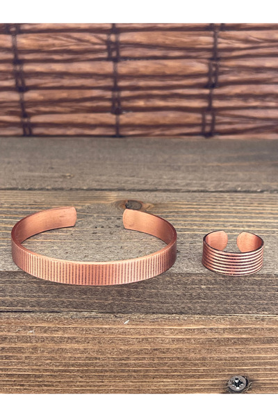 Rupen Kraft حجم قابل للتعديل طقم خاتم سوار من النحاس النقي طقم خاتم من النحاس