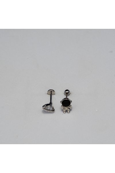 Piercing by Sever Combination Planet and Astronaut Steel Piercing… Silver Color with Clear Stone (Tragus Helix Conch Flat)