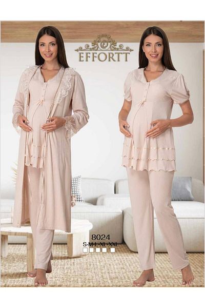 EM&FA TEKSTİL Pregnant Maternity Pajama Set with Robe