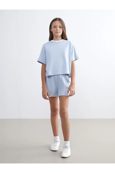LC Waikiki Lcw Kids Blue Crew Neck Girls T-Shirt and Shorts