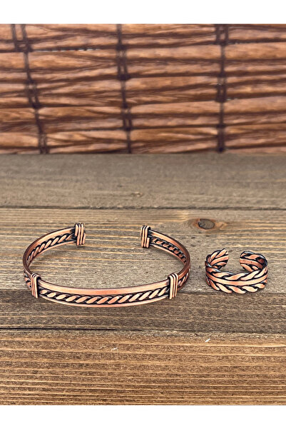 Rupen Kraft حجم قابل للتعديل طقم خاتم سوار من النحاس النقي طقم خاتم من النحاس