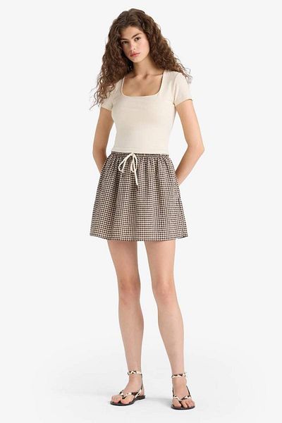 DeFacto New Season A-Line Checked Regular Waist Seersucker Textured Mini Skirt