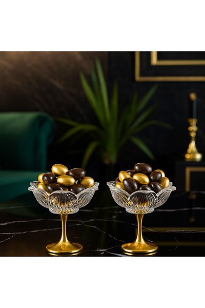 Gülümseten Avm Glass Lotus Flower Presentation Stand with Gold Legs – Set of 2 Sugar Bowl, Turkish Delight Bowl, Coffee Side Treat