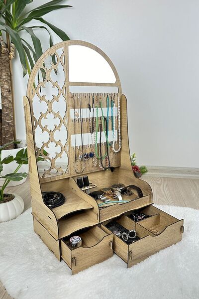 AboutThePerfect Aynalı, büyük, çok amaçlı takı ve kozmetik düzenleyici, şık k...