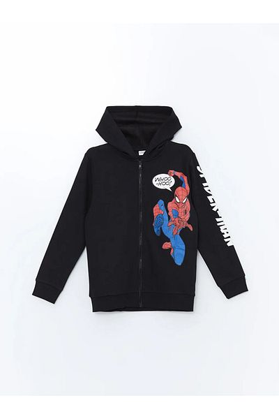 LC Waikiki Lcw Kids Black Hooded Spider-Man Printed Boys Tracksuit Set