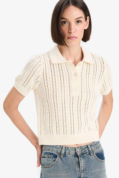 DeFacto New Season Regular Fit Polo Neck Openwork Knitwear Sweater