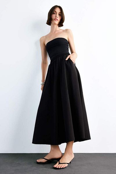 DeFacto New Season Stretchy Waisted Black Maxi Skirt with Pockets