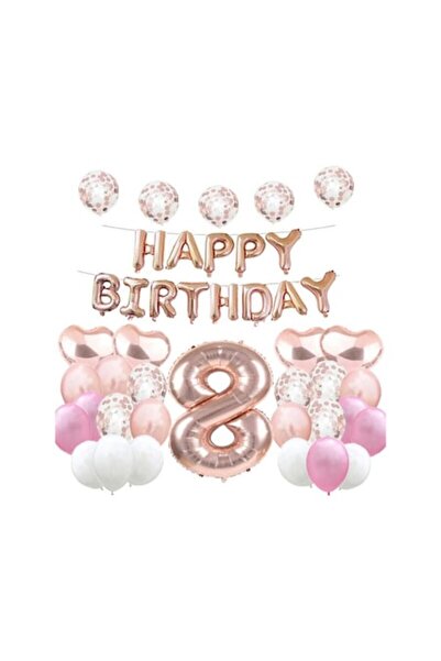 OEM Σετ μπαλονιών, φύλλο mylar, 8η επέτειος, ροζ χρυσό χρώμα