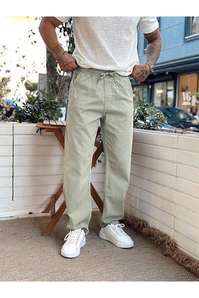 manch collection Baggy Jeans with Drawstring Waist Green