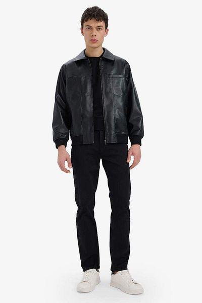 DeFacto New Season Regular Fit Shirt Collar Zippered Faux Leather Jacket Coat