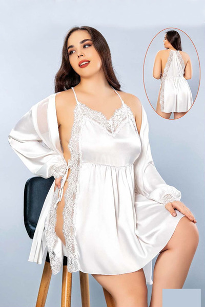 Viselya Set de rochii de noapte alb cu dantela marime mare