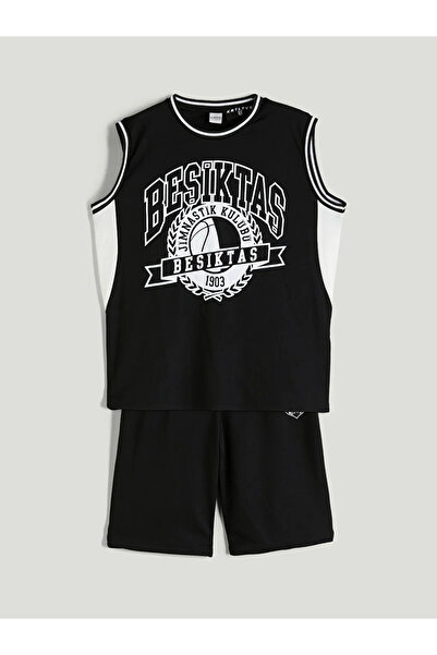 LC Waikiki Tricou și pantaloni scurți pentru băieți LCW Kids, negru, cu decol...