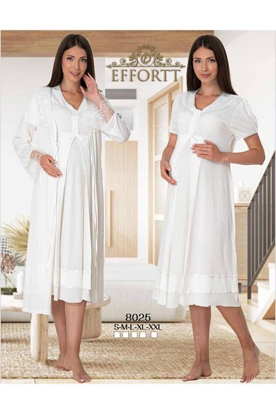 EM&FA TEKSTİL Pregnant Maternity Nightgown Set with Robe