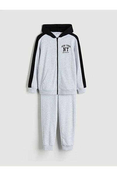 LC Waikiki Lcw Kids Gray Hooded Boys Tracksuit Set