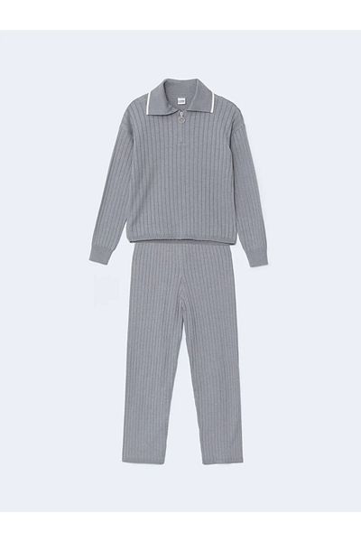 LC Waikiki Lcw Kids Gray Polo Neck Girls Knitwear Sweater and Pants