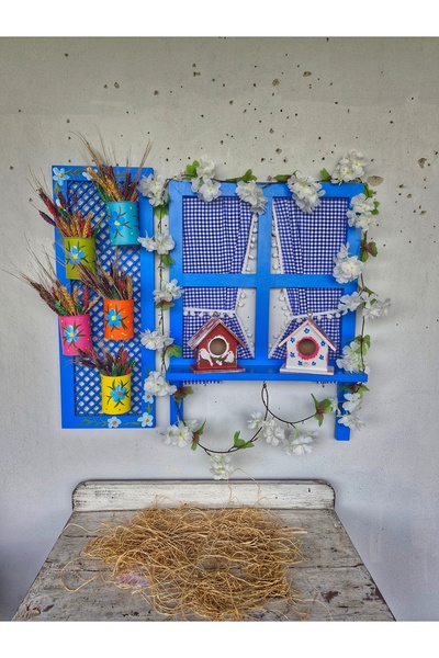 Home Balkon duvar dekoru, ahşap pencere +pano+kuş evleri set,el yapımı