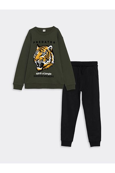 LC Waikiki Lcw Kids Green Crew Neck Boy's Thick Tracksuit Set
