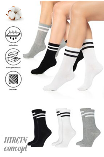 hırçın 3 أزواج من جوارب التنس للجنسين "LONG KONÇ" موديل تنس من القطن مضادة لل...