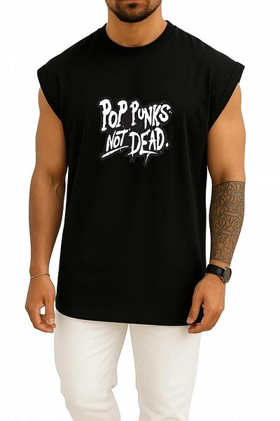 Bahriyeli Collection Oversize Pop Punks Not Dead Chest Design Unisex Sports Singlet