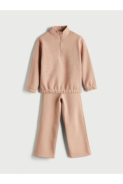 LC Waikiki Lcw eco beige Mock Neck girl's tracksuit set