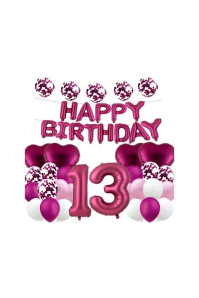OEM Balloon set, mylar foil, 13th birthday, burgundy red color