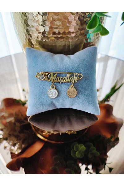Sahi Aksesuar دبوس ياقة على شكل تاج أبيض مكتوب عليه ما شاء الله - TYBEZYI1745