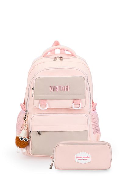Pierre Cardin 1701-3003 School Bag with Pen Holder Waterproof Multi-Compartment Pink